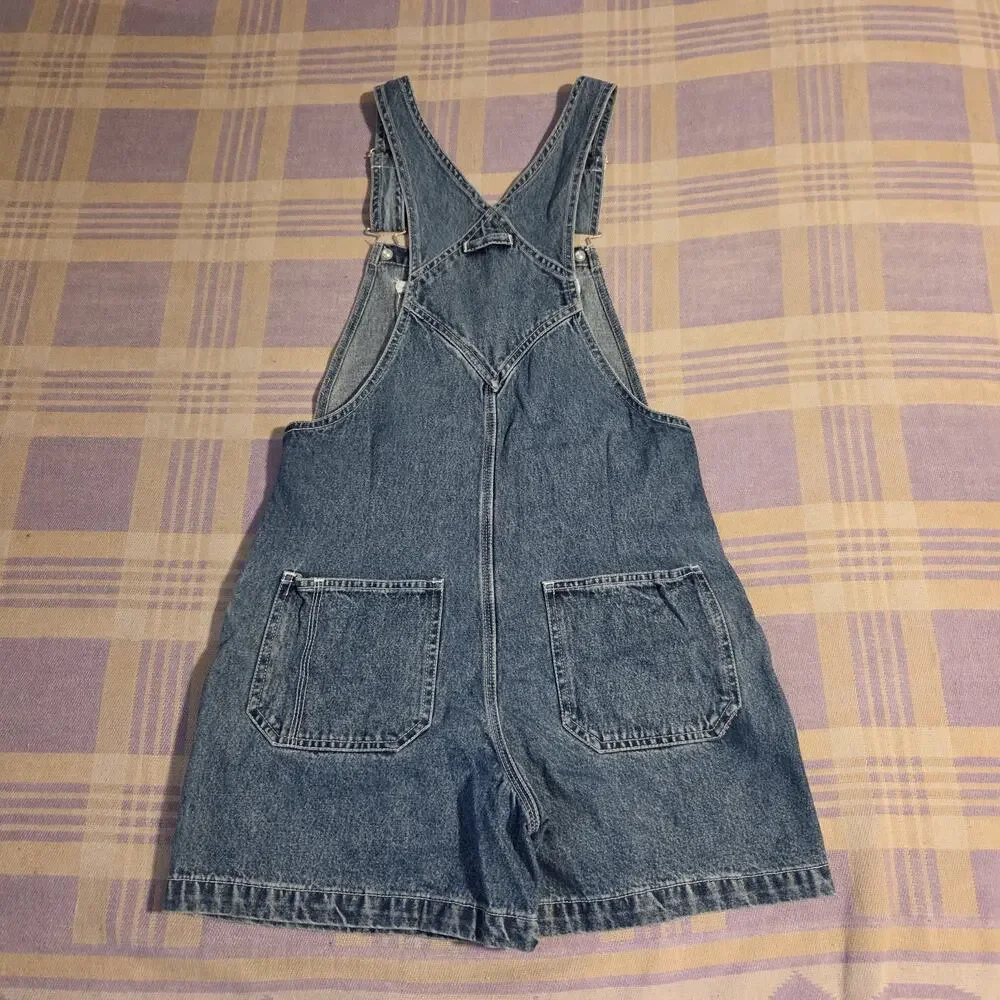 Vtg Eeyore Denim Womens Disney Overall Shorts Winnie The Pooh 90s Y2k Flowers - Picture 2 of 9